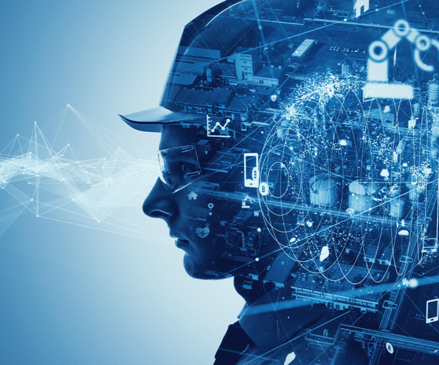 Photo d'une silhouette bleue d'un homme composé d'un système d'information numérique